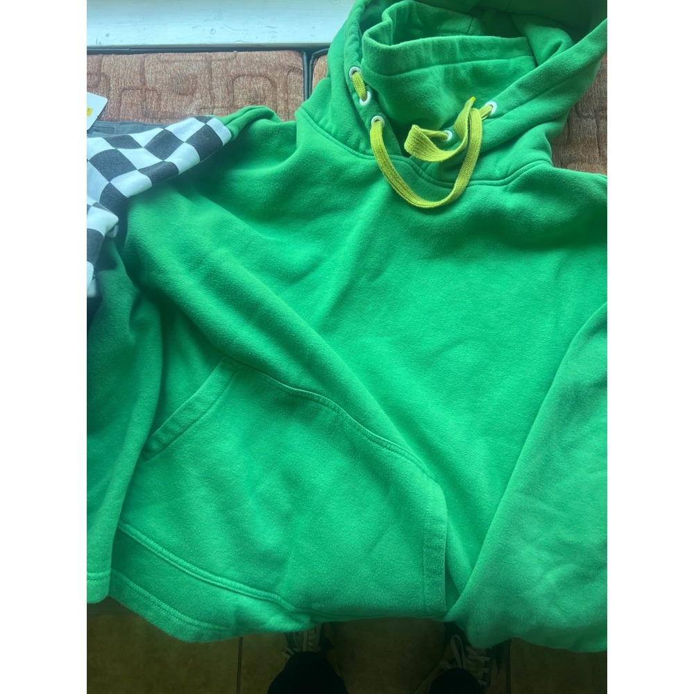 Vans Mens XL Green Checkerboard Sleeve Funnel Neck Hoodie Sweatshirt - Picture 7 of 7